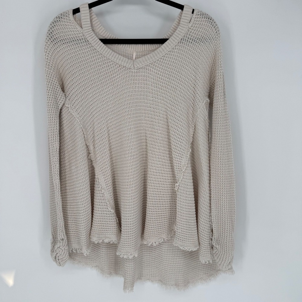 FREE PEOPLE MOONSHINE WAFFLE KNIT OVERSIZED BOHO SWEATER XS CREAM